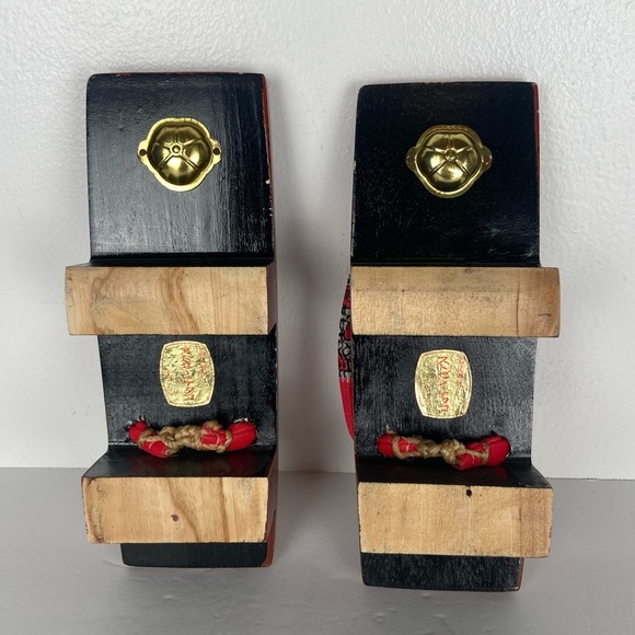 Vintage Japanese Kimono Geta Wooden Sandals Pink Artsy Rare 9" X 3" X 1.5 Tall - Picture 8 of 11